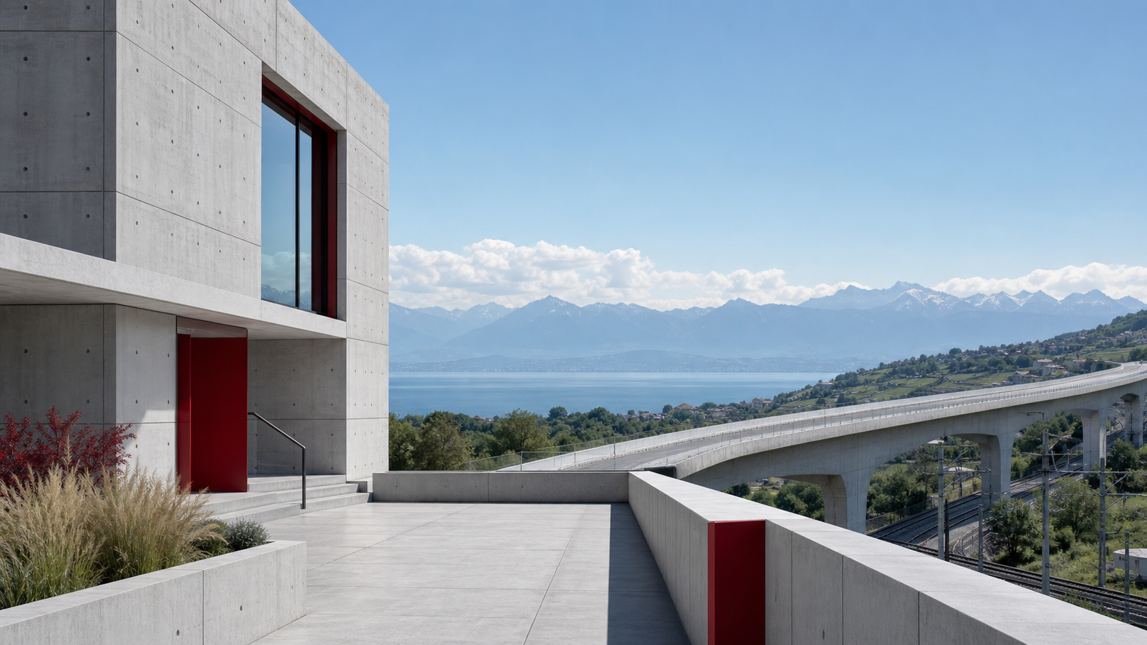 Architecture contemporaine et infrastructure ferroviaire dans un paysage vaudois